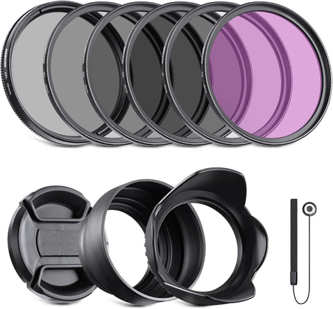 Neewer Lens Filter Kit 52mm UV CPL FLD ND2 ND4 ND8 Filter Set with Lens Cap & Pouch
