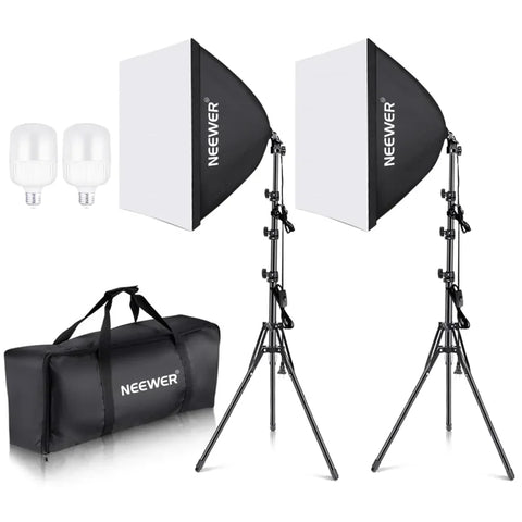 Neewer 35w x 2 Led Softbox (60x60cm) Studio Lighting Kit With Stands And Bag