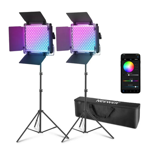 Neewer 660 Pro Ii 50w Rgb Led Lighting Kit With App Control (2 x Leds 2 Stands 1 Bag)