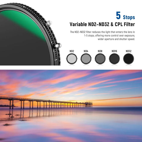Neewer 77mm 2-in-1 Variable Nd Filter Nd2–nd32 & Cpl (circular Polarizer)