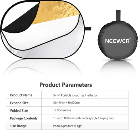 Neewer 80x120cm 5-in-1 Portable Collapsible Reflector & Diffuser With Carry Bag