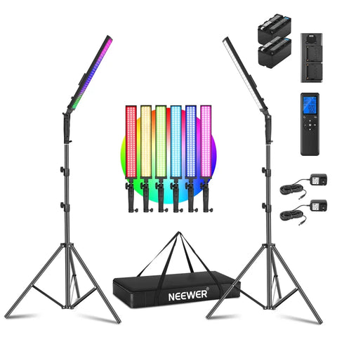 Neewer Bundle | Bh-20rgb Rgb Led Constant Light Kit + 2 x Np770 Li-ion Batteries + Dual Charger