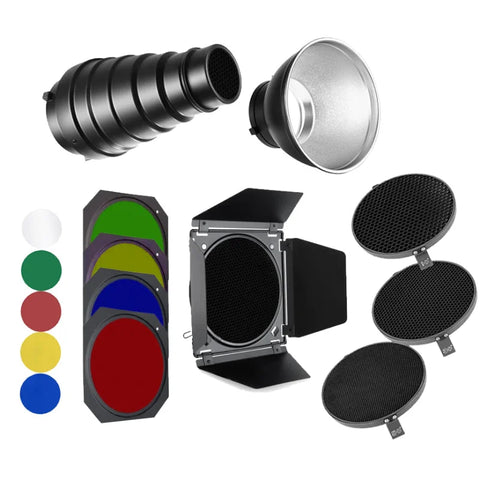 Neewer Bundle | Creative Lighting Kit (snoots Barndoors Reflector Dish + Grids)