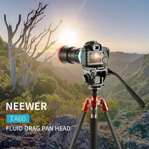 Neewer Heavy Duty Aluminum Alloy Video Camera Tripod Fluid Drag Pan Head With 1/4 And 3/8 Inches