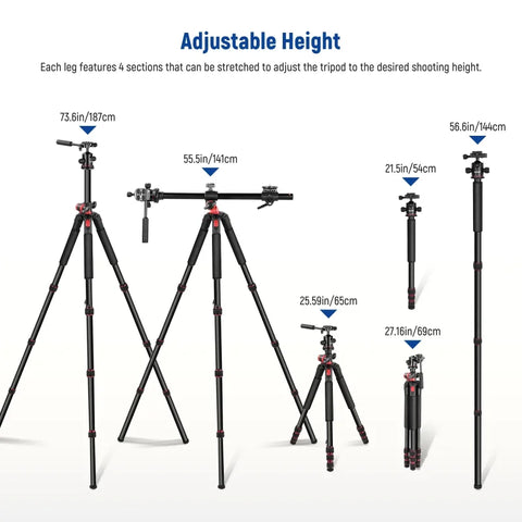Neewer Tp27 73.6’ 2-in-1 Tripod With Boom Arm And Monopod
