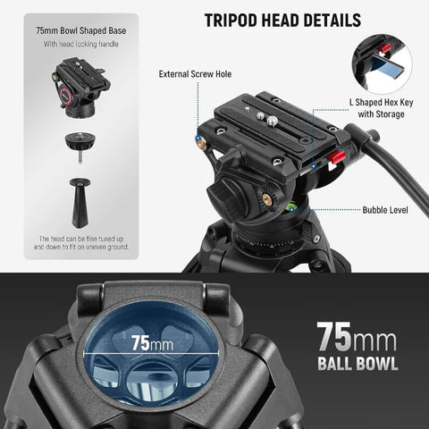 Neewer Tp74 74-inch Pro Video Tripod With Fluid Head