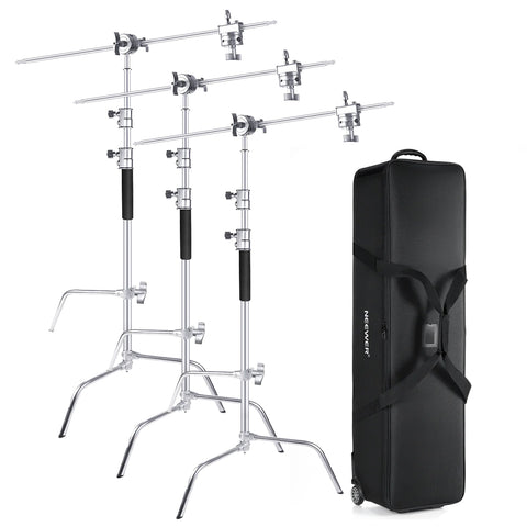 Neewer Bundle | 3 x 309cm C-Stands (With Sliding Leg) + Heavy-Duty C-Stand Rolling Bag