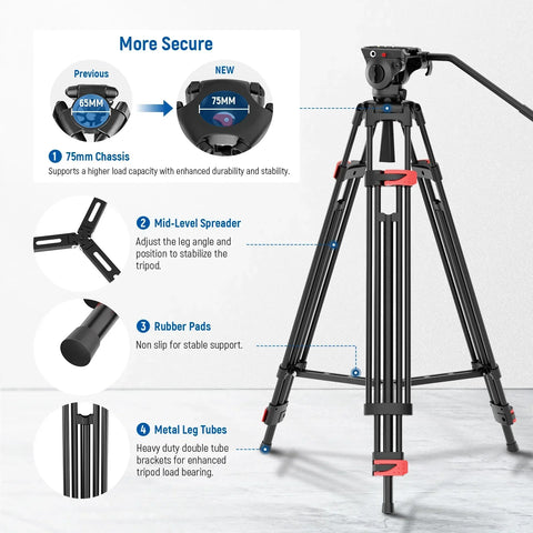 Neewer Basics Tp37 74’’/187cm Aluminium Video Tripod with Fluid Head • Camerastuff • South Africa