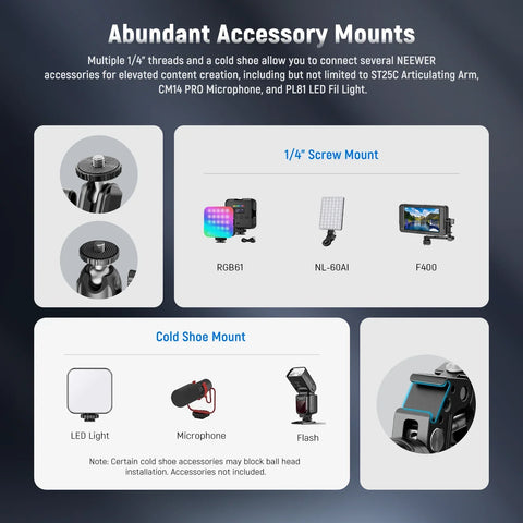 Neewer ST85 Super Clamp with 3" Dual Ballhead Magic Arm