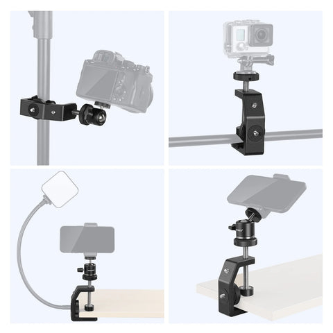Neewer Adjustable Aluminum Alloy Clamp C Clamp with Tripod Head