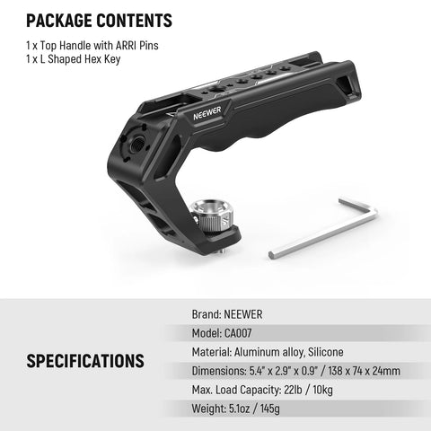 Neewer CA007 Top Handle With 3/8inch-16 Locating Holes For Arri Grip For Camera Cage