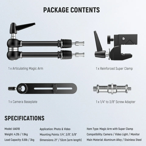 Neewer UA018 53cm Adjustable Magic Arm Camera Mount With Super Clamp