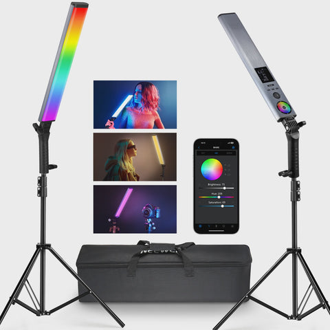 NEEWER 2-Pack BH-30S RGBWW LED Video Constant Light Stick Kit
