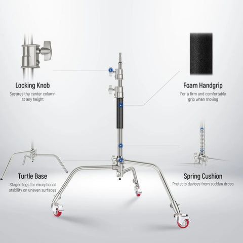 Neewer Sc186w 186cm Stainless Steel Heavy-duty Mini C-stand with Casters Wheels • Camerastuff • South Africa