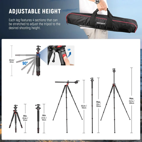 Neewer N284l + g0 79’’/200cm Magnesium Aluminium Alloy 2-in-1 Tripod and Monopod with Ball Head • Camerastuff • South