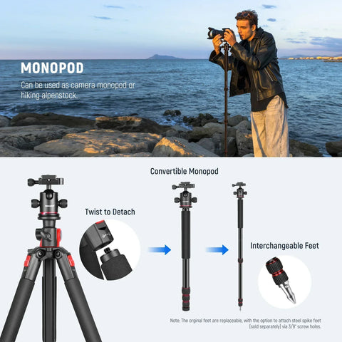 Neewer N284l + g0 79’’/200cm Magnesium Aluminium Alloy 2-in-1 Tripod and Monopod with Ball Head • Camerastuff • South