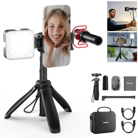 Neewer Pa045 Vlogging Kit with Led Light/selfie Stick Tripod/mic for Smartphones • Camerastuff • South Africa