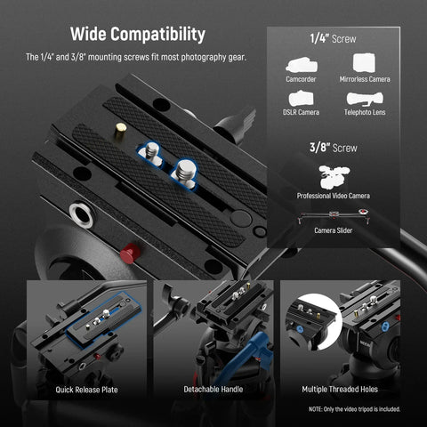 Neewer Basics Tp37 74’’/187cm Aluminium Video Tripod with Fluid Head • Camerastuff • South Africa