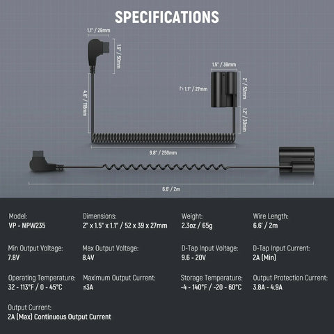Neewer Vp-npw235 Np-w235 to d Tap Dummy Battery & Cable • Camerastuff • South Africa