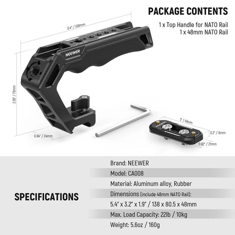 Neewer CA008 Quick Release Top Handle With Nato Rail and Clamp Grip for Camera Cages