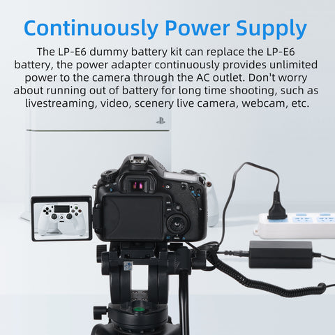 KingMa DR-LPE6 LP-E6 Canon Dummy Battery  + AC-Power Supply with Plug