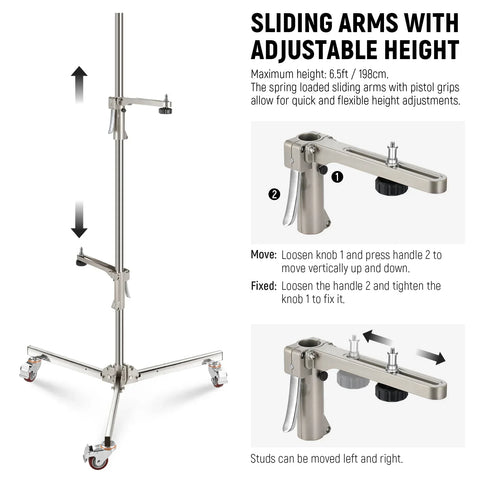 Neewer St198ss 198cm Stainless Steel Wheeled Stand with Double Pistol Grips • Camerastuff • South Africa