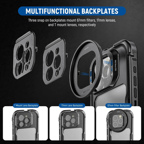 Neewer Pa073 + pa045e + pa045b Dual Handle Phone Cage Combo for Iphone 16 Pro with Bluetooth Shutter • Camerastuff