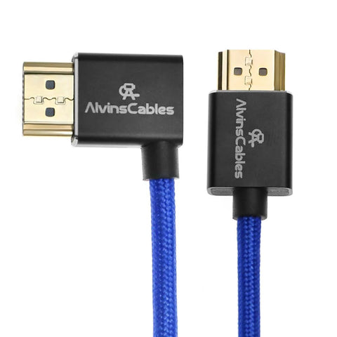 Alvins Cables 8K HDMI 2.1 Left-Right Angle Braided Coiled — Blue