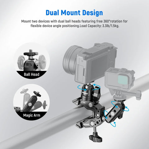 Neewer ST85 Super Clamp with 3" Dual Ballhead Magic Arm