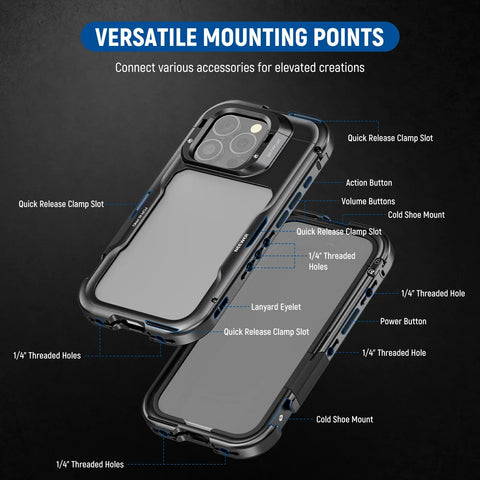 Neewer Pa073 + pa045e + pa045b Dual Handle Phone Cage Combo for Iphone 16 Pro with Bluetooth Shutter • Camerastuff