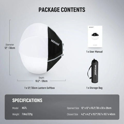 Neewer Ns7l 30cm Mini Quick Release Lantern Softbox for Hs60b/hs60c • Camerastuff • South Africa