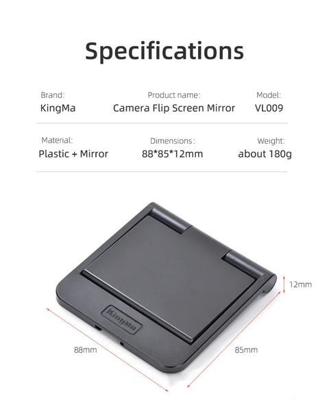 Kingma Portable VL009 Selfie or Vlogging Mirror with Cold Shoe Mount