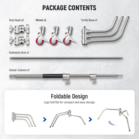 Neewer Sc186w 186cm Stainless Steel Heavy-duty Mini C-stand with Casters Wheels • Camerastuff • South Africa