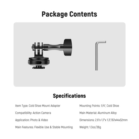 Neewer GP-63 Cold Shoe Mount Adapter For Action Camera