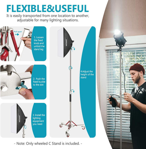 Neewer SC305W 305cm Heavy Duty Stainless Steel Light Stand with Casters