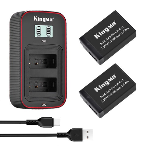KingMa LP-E17 2-Pack Camera Batteries and LCD Dual Charger Kit 1040MAh