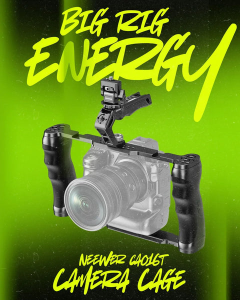 Camera cage with 'Big Rig Energy' text on a green background