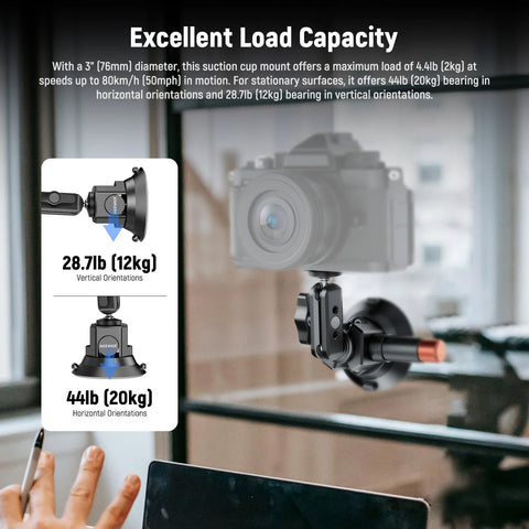 Neewer CA104 3-inch Suction Cup Mount with Dual Ball Head Magic Arm