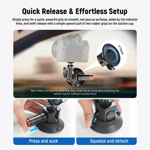 Neewer CA104 3-inch Suction Cup Mount with Dual Ball Head Magic Arm