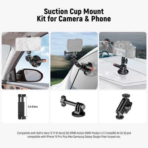 Neewer CA104 3-inch Suction Cup Mount with Dual Ball Head Magic Arm