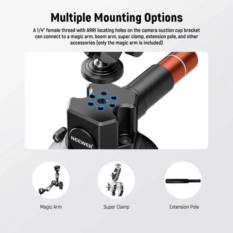 Neewer CA104 3-inch Suction Cup Mount with Dual Ball Head Magic Arm