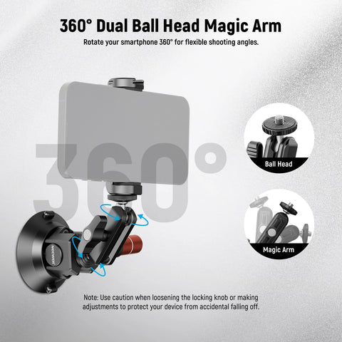Neewer CA104 3-inch Suction Cup Mount with Dual Ball Head Magic Arm