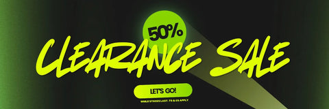 Clearance sale banner with '50% Clearance Sale' text on a dark background