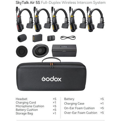 Godox SkyTalk Air 5S 5-Person Full-Duplex Wireless Intercom System 2.4GHz