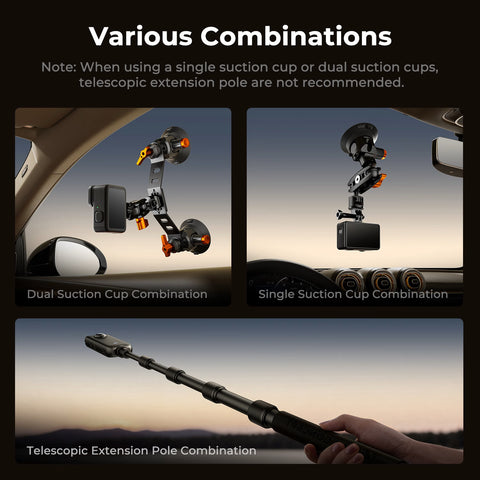 K&F KF31.197 3-Point Suction Car Mount Kit with 110cm Extension Arm