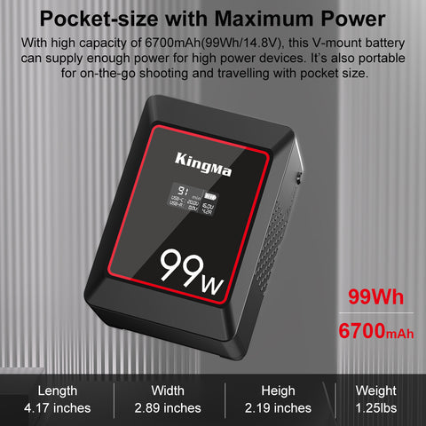 KingMa KM-VK99 99Wh Mini V-Mount Battery with OLED Display