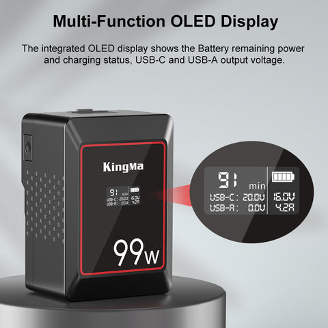 KingMa KM-VK99 99Wh Mini V-Mount Battery with OLED Display