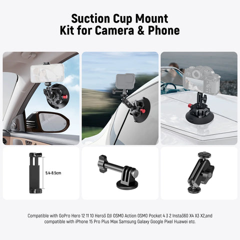Neewer CA105 3-inch Suction Cup Mount with Dual Ball Head Magic Arm