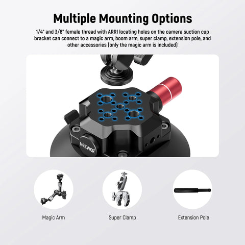 Neewer CA105 3-inch Suction Cup Mount with Dual Ball Head Magic Arm