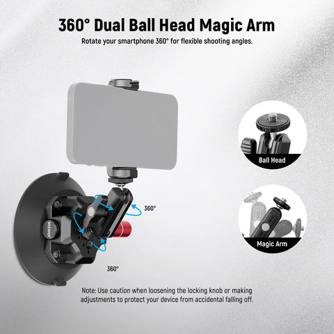 Neewer CA105 3-inch Suction Cup Mount with Dual Ball Head Magic Arm
